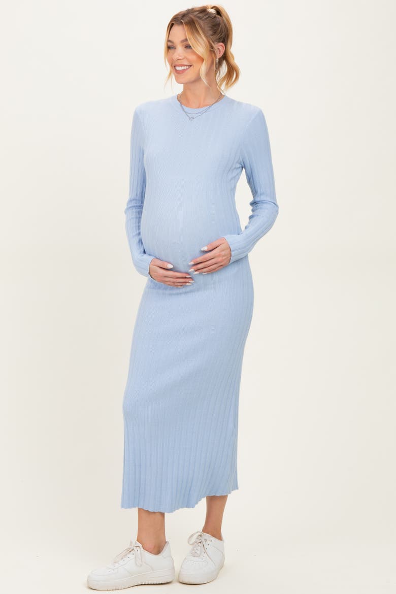 Ribbed Knit Fitted Midi Sweater Dress, Alternate, color, Light Blue