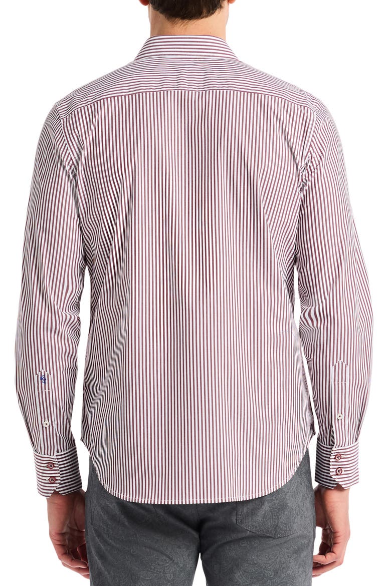 Greenwich Stripe Stretch Button-Up Shirt, Alternate, color, BURGUNDY