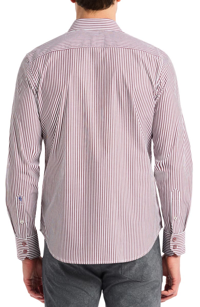 Robert Graham Greenwich Stripe Stretch Button-Up Shirt, Alternate, color, Burgundy