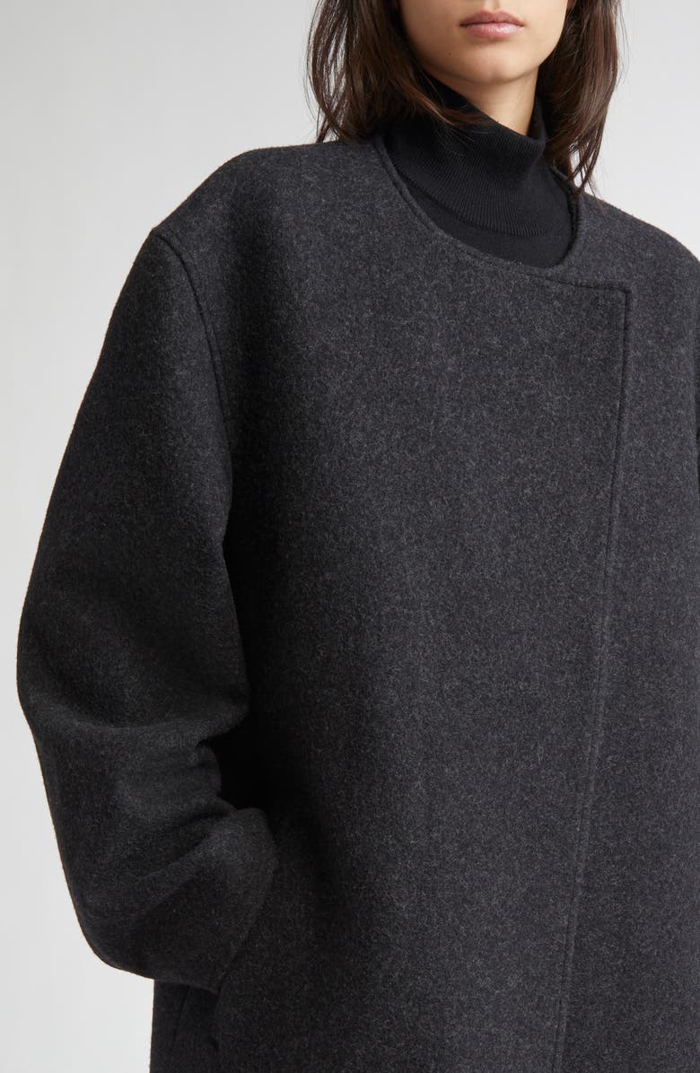 Collarless Felted Wool Blend Coat