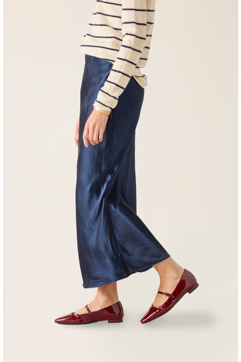 Arles Satin Skirt, Alternate, color, Navy