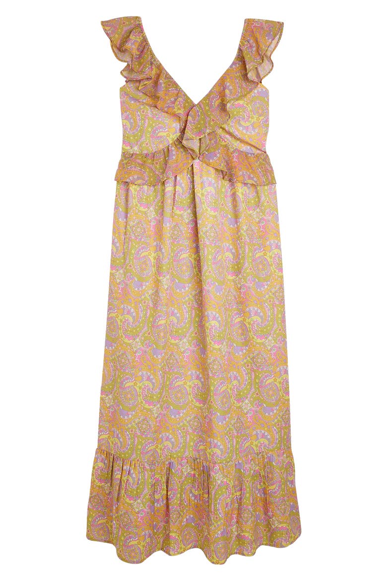 Ruffle Paisley Sleeveless Maxi Dress, Alternate, color, ORANGE