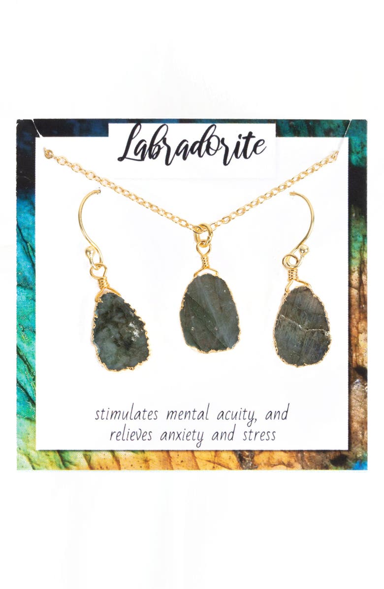 SAACHI Labradorite Stone Earrings & Necklace Set, Alternate, color, Gold Multi