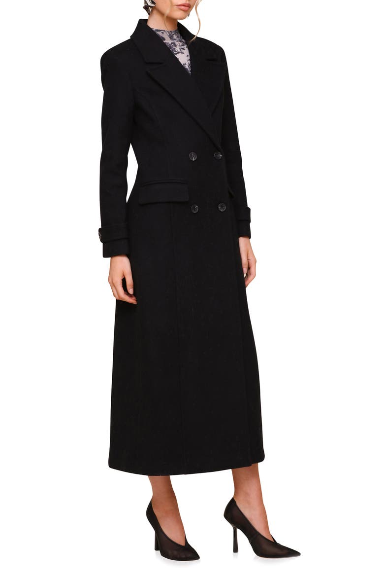 Padded Shoulder Longline Coat, Alternate, color, BLACK