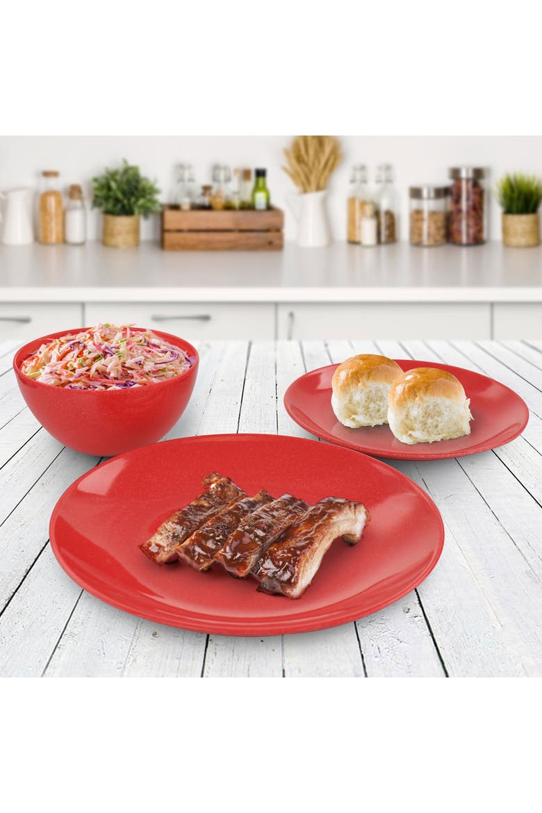 12 Piece Melamine Dinnerware Set in Red, Alternate, color, Red