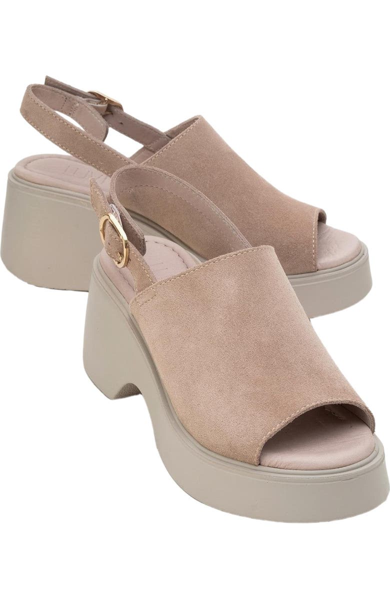 Forever & Always Shoes Power Leather Platform Wedge Sandals, Alternate, color, Dark Beige Suede Leather