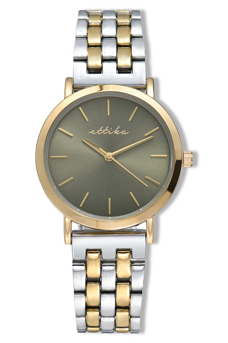 Classic Round Dial Two-Tone Bracelet Watch, Main, color, OLIVE AND MIXED METAL