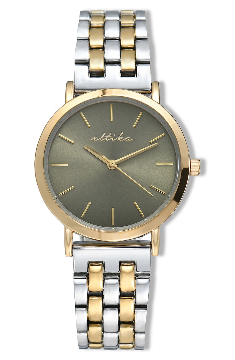 Ettika Classic Round Dial Two-Tone Bracelet Watch, Main, color, Olive And Mixed Metal