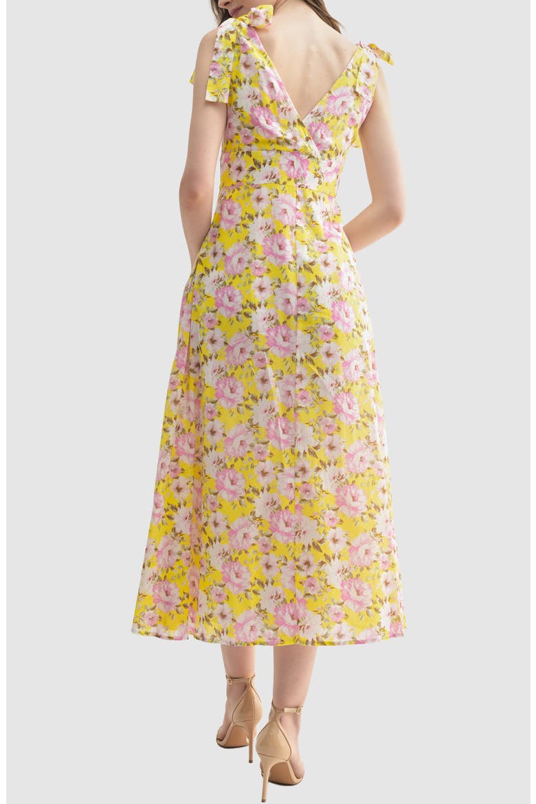 Shoulder Tie Midi Dress, Alternate, color, YELLOW PINK FLORAL