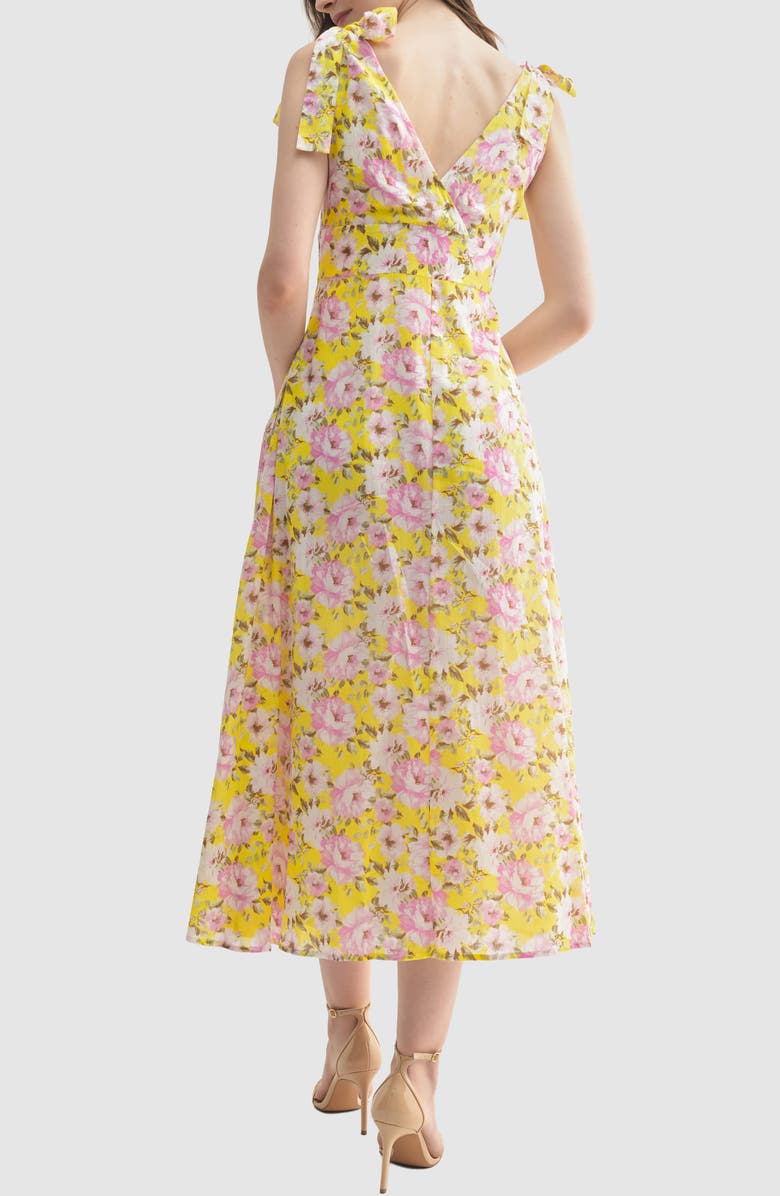 Lush Shoulder Tie Midi Dress, Alternate, color, Yellow Pink Floral