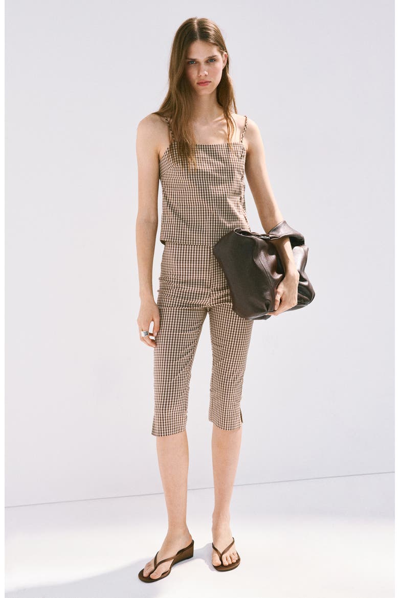 Gingham Print Crop Camisole, Alternate, color, BROWN
