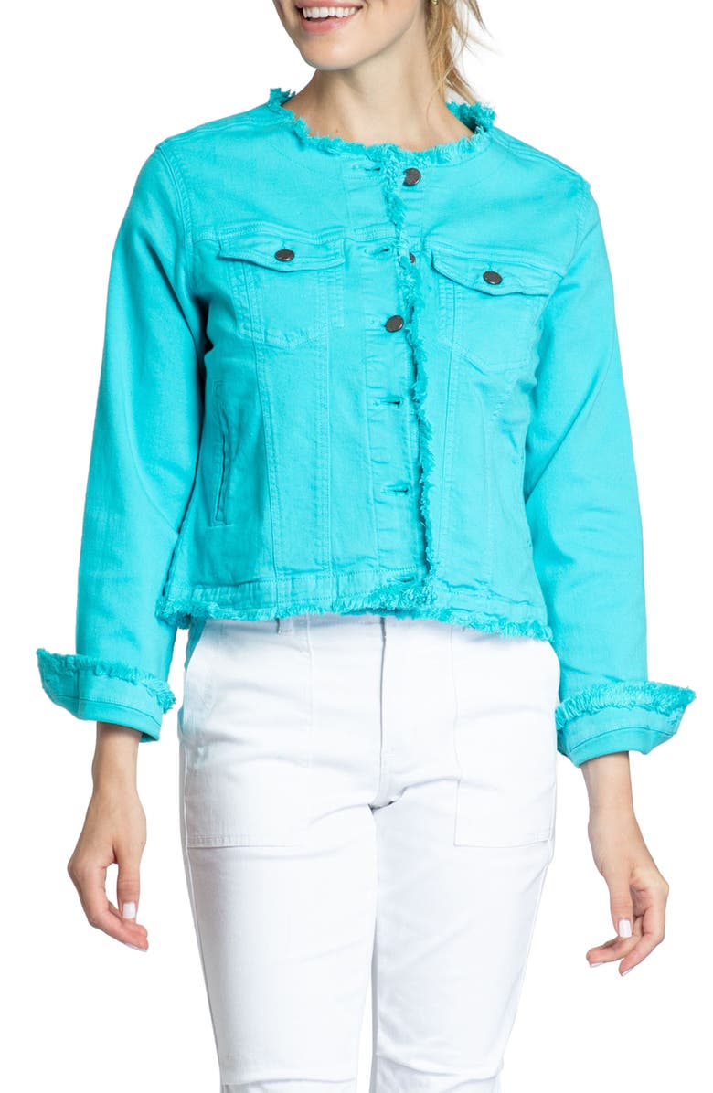 APNY Frayed Collarless Denim Jacket, Main, color, 