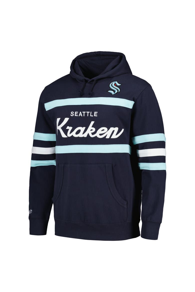 Men's Mitchell & Ness Deep Sea Blue Seattle Kraken Head Coach Pullover Hoodie, Alternate, color, Navy