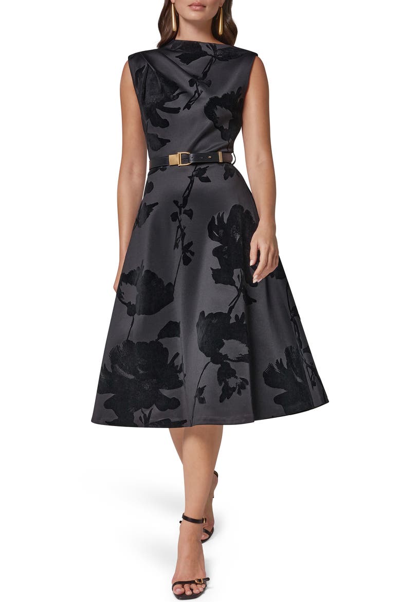Floral Print A-Line Dress, Main, color, BLACK/ BLACK