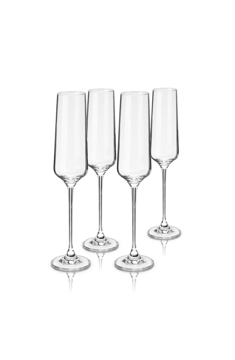 Viski Reserve Inez Crystal Champagne Flutes Set of 4, Main, color, Clear