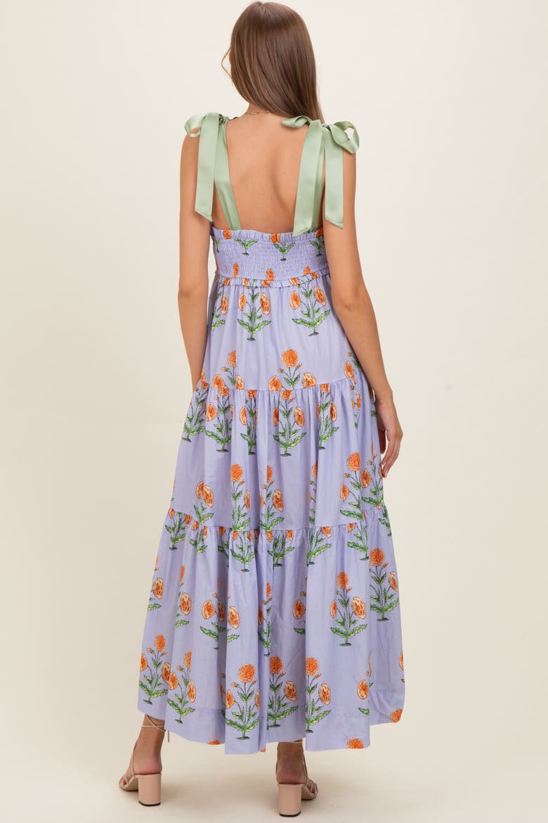 Floral Sweetheart Neckline Smocked Maxi Dress, Alternate, color, Lavender