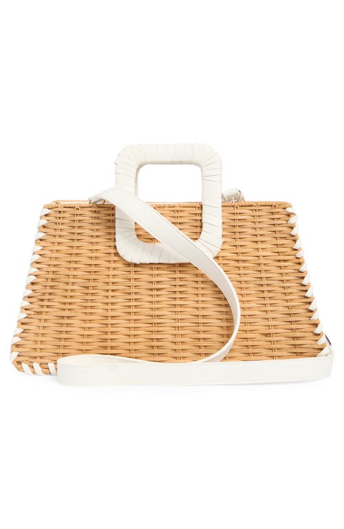 Bcbg Wicker Whipstitched Top Handle Bag In Natural/white