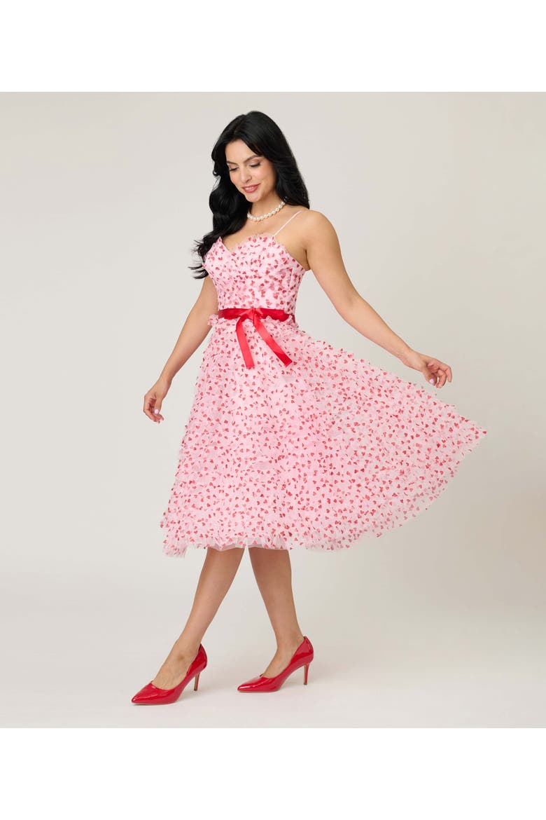 Tulle Sweetheart Cupcake Swing Dress, Alternate, color, Pink W/ Red Hearts