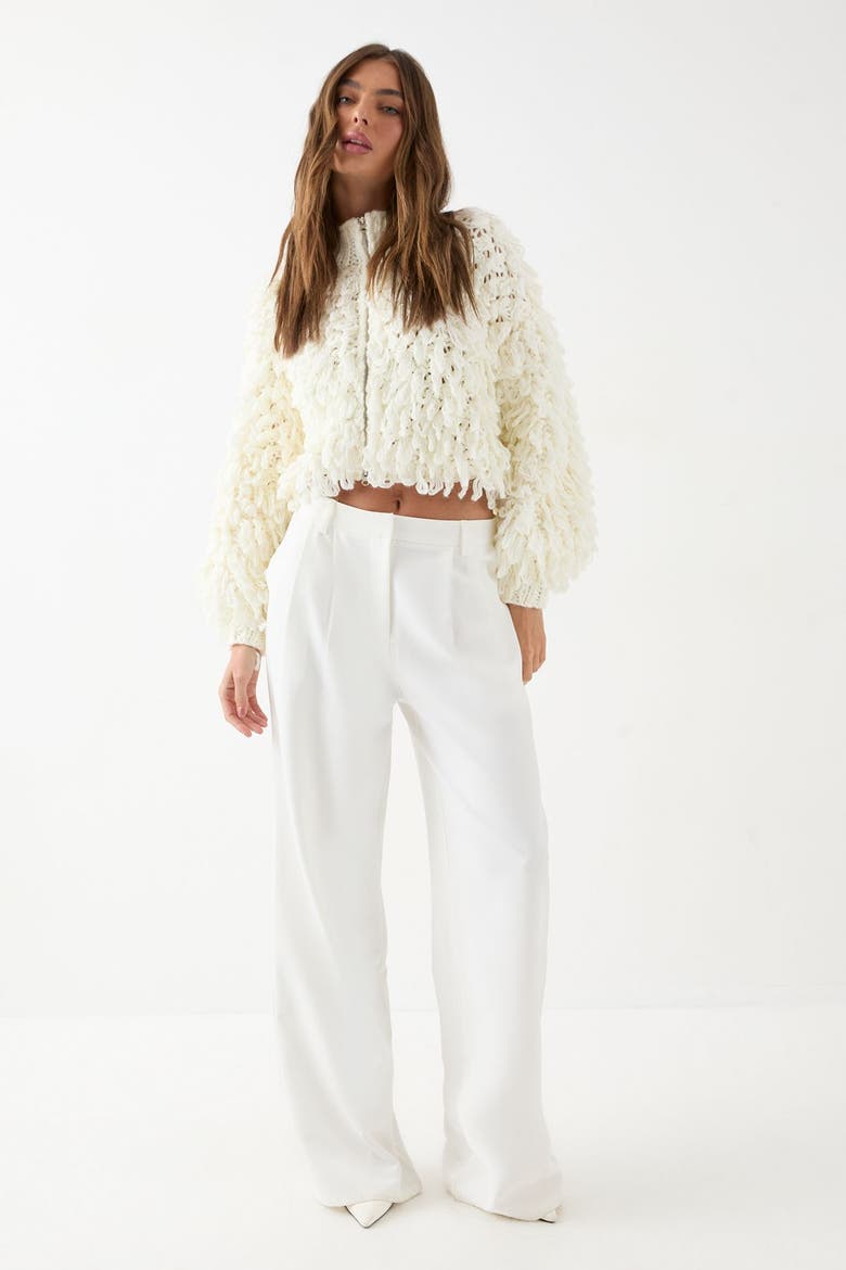 Zip Up Fringe Loop Cardigan, Alternate, color, Neutral