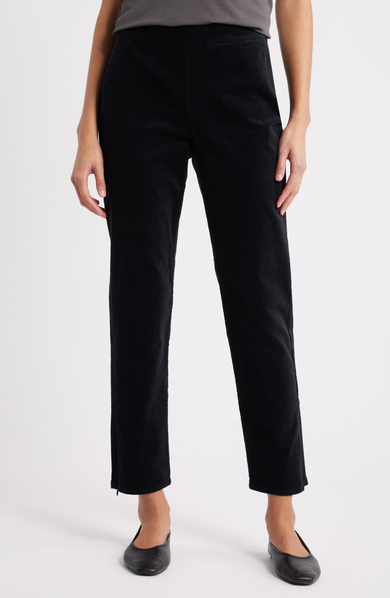 Eileen Fisher Zip Hem Slim Fit Stretch Organic Cotton Ankle Pants, Main, color, Black