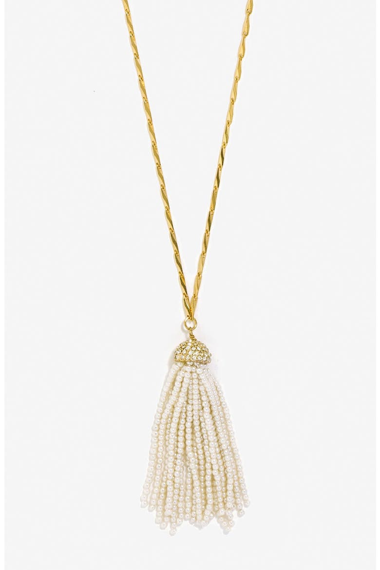 Mini Faux Pearl Tassel Pendant Necklace, Alternate, color, PEARL