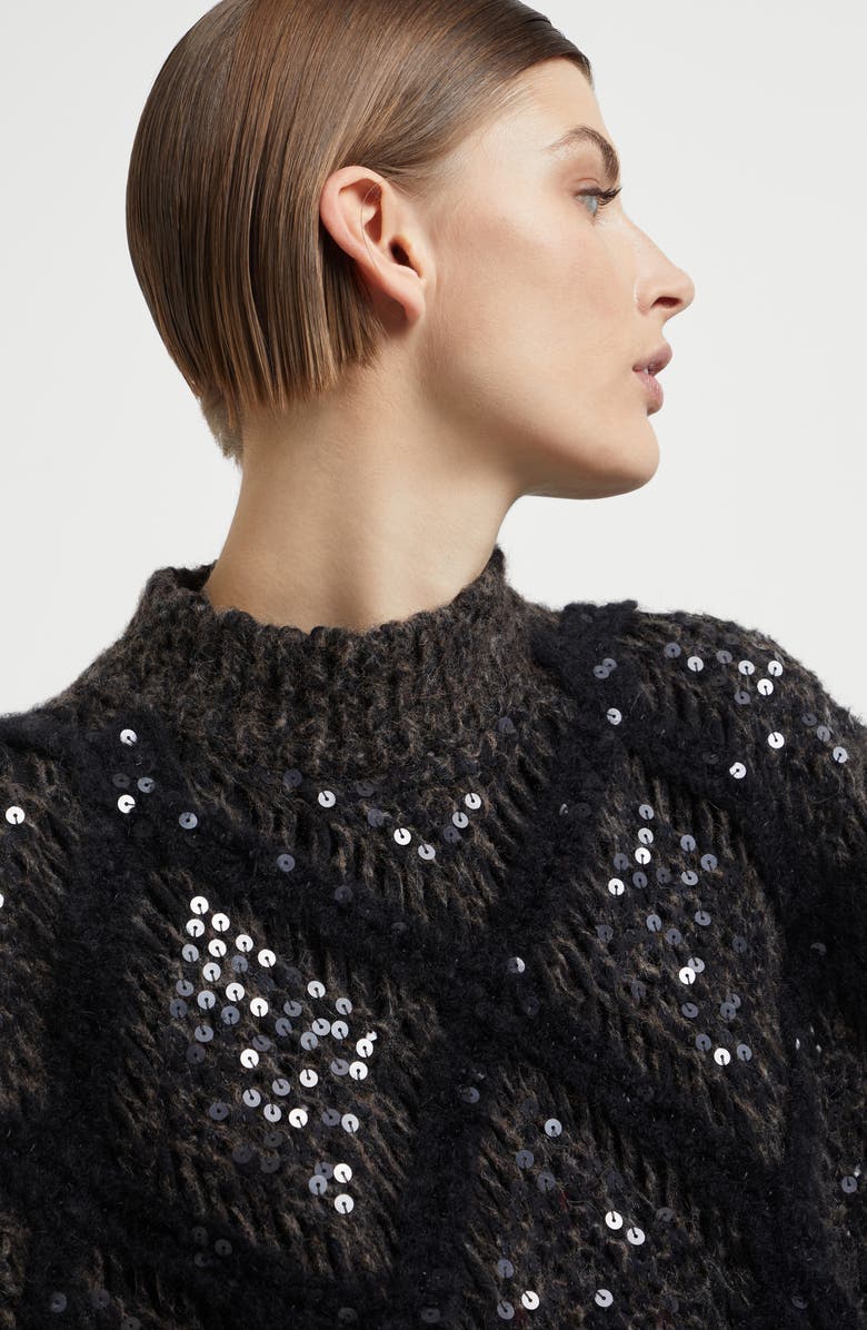 Brunello Cucinelli Wool and alpaca knit poncho with dazzling macro argyle embroidery, Alternate, color,