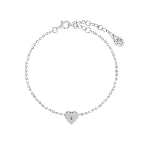 Graceful Love Diamond Heart Charm Silver Bracelet
