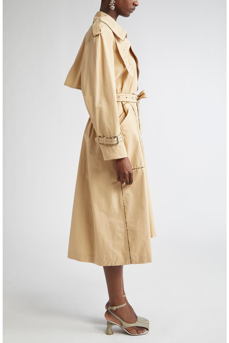 Piped Cotton Poplin Trench Coat, Alternate, color, BEIGE