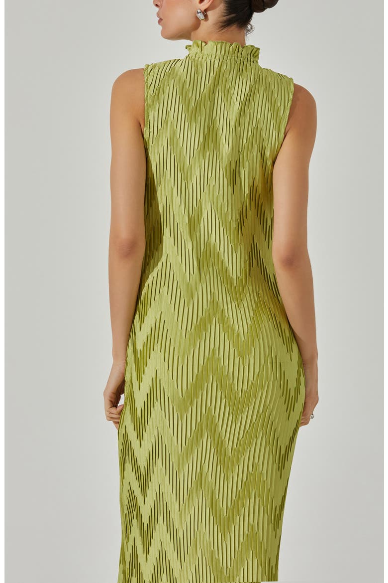 Zigzag Plissé Mock Neck Midi Dress, Alternate, color, CELERY