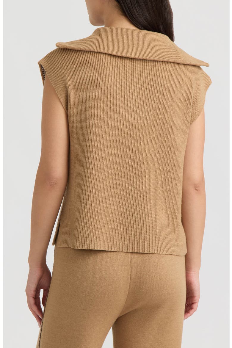 Embroidered Quarter Zip Sleeveless Sweater, Alternate, color, BRITISH TAN