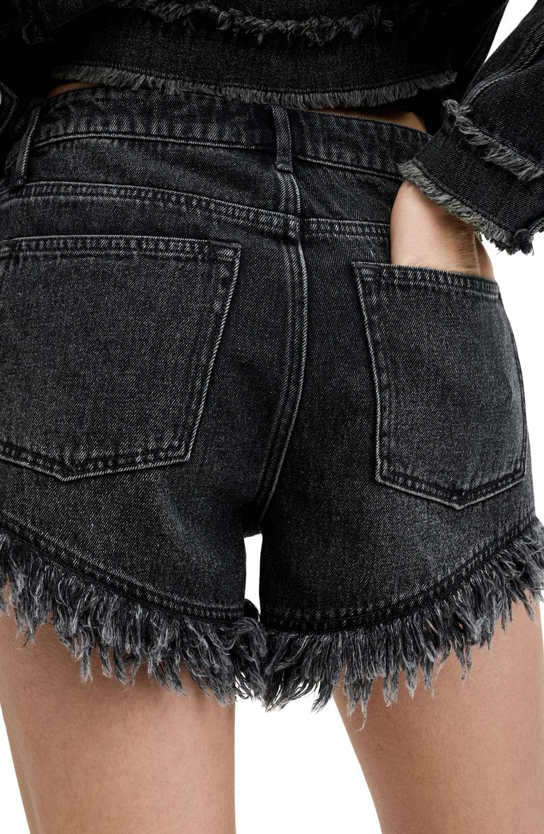 AllSaints Astrid Frayed High Waist Denim Shorts, Alternate, color, Washed Black