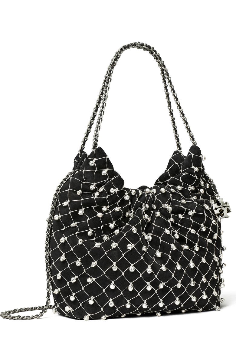 Tory Burch Mini Fleming Bell Hobo Bag, Alternate, color, Black