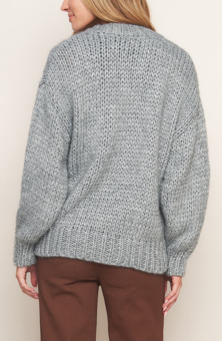 FLYING TOMATO Shimmer V-Neck Cardigan, Alternate, color, Grey/Silver