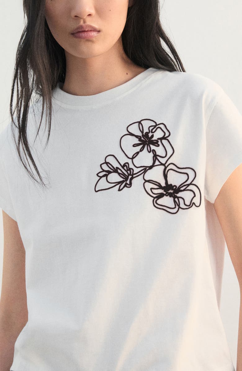 MANGO Floral Embroidered T-Shirt, Alternate, color, Off White