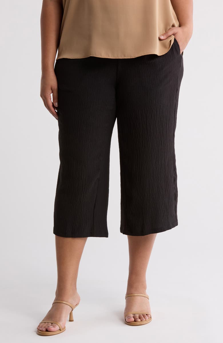 T Tahari Crinkle Crop Pants, Main, color, Black