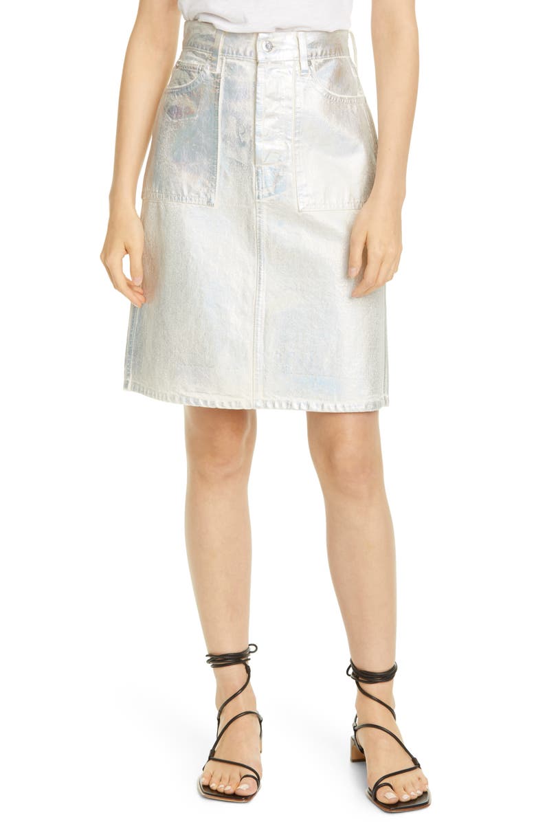 Helmut Lang Factory Metallic Denim Skirt, Main, color,