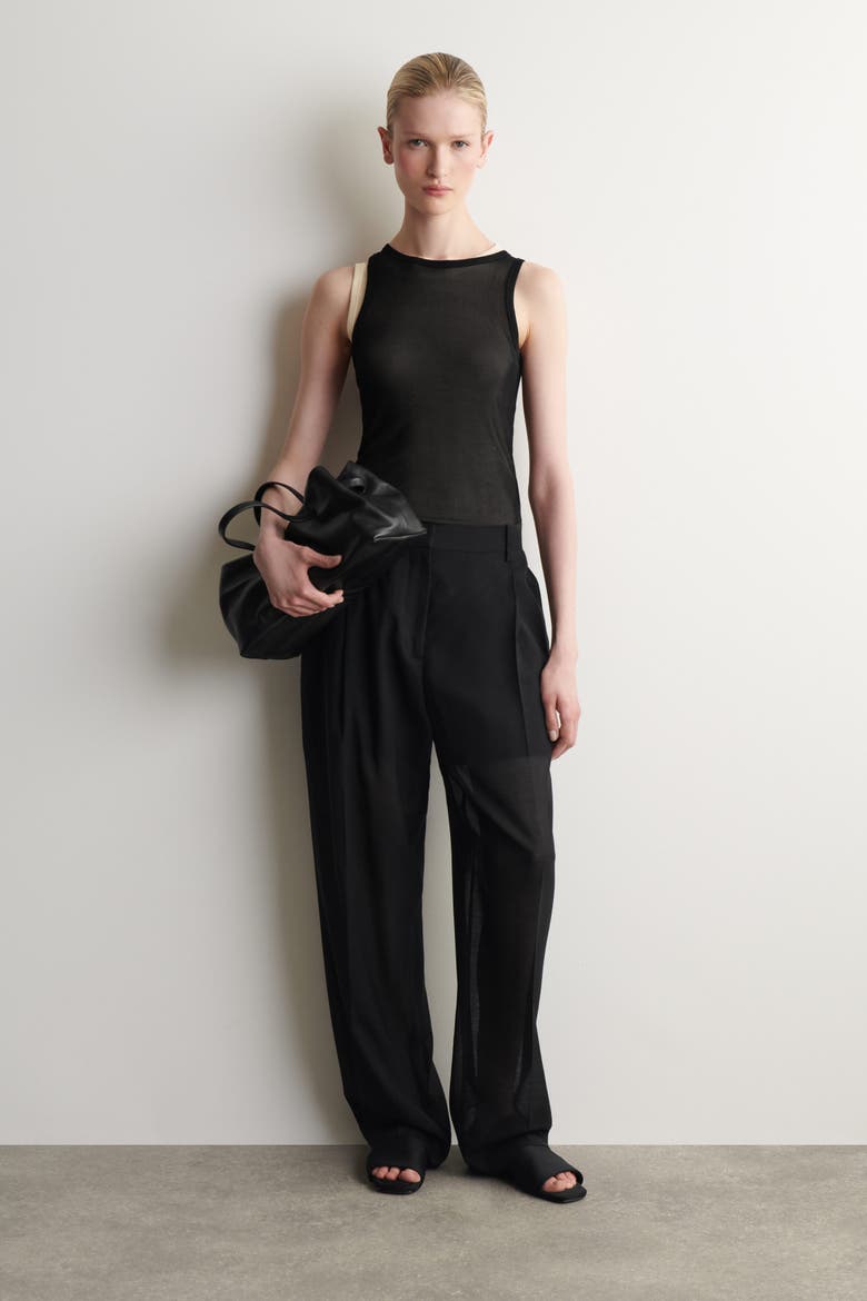 Fluid Wool-voile Straight-leg Pants, Alternate, color, BLACK