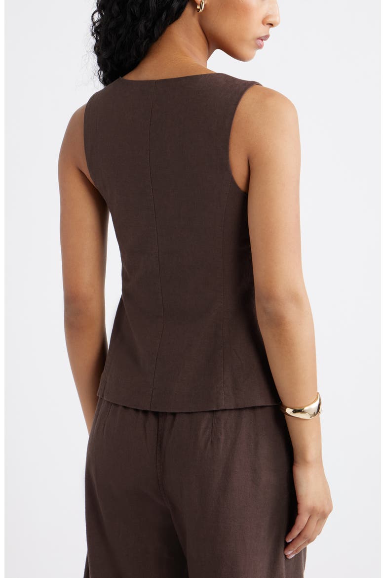 Sweetheart Neck Linen Blend Top, Alternate, color, BROWN SEAL