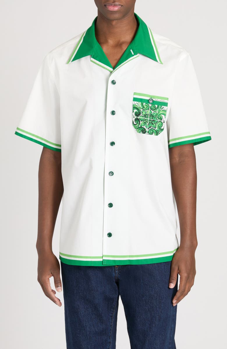 Dolce&Gabbana Majolica Cotton Camp Shirt, Main, color, Maiolica 1L Verde