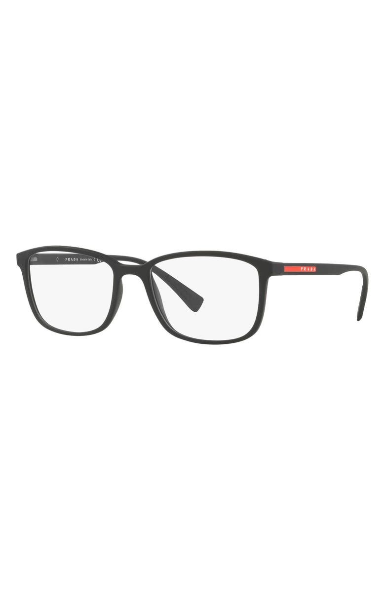 Prada 55mm Rectangular Optical Glasses, Alternate, color, Black Rubber