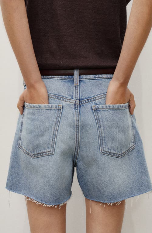 Mango Button Fly Fray Hem Denim Shorts In Blue