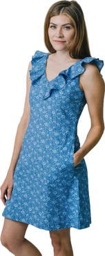 Hope & Henry Women's V-Neck Ruffle Shift Dress