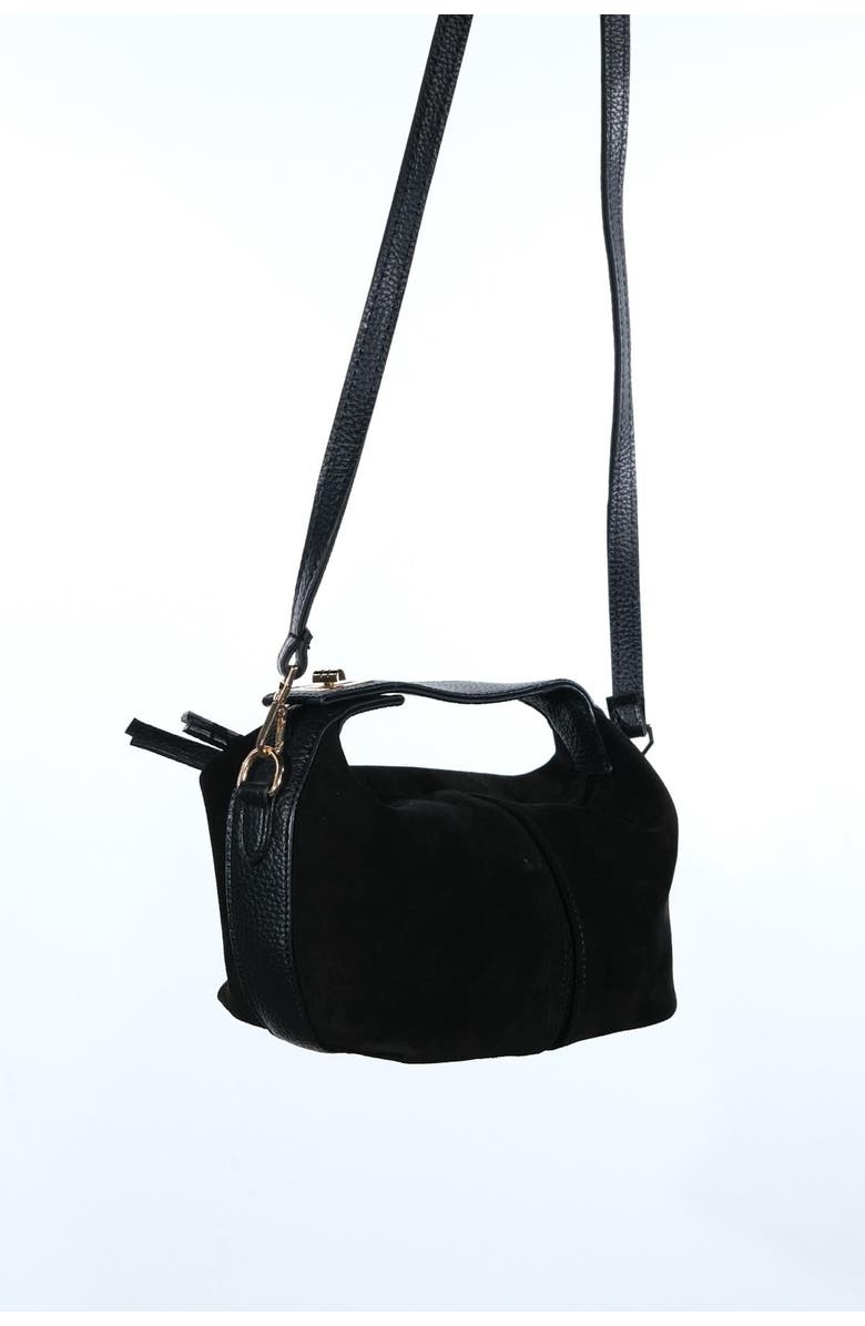 Forever & Always Shoes ISLAND Leather Shoulder Bag, Main, color, Black Suede