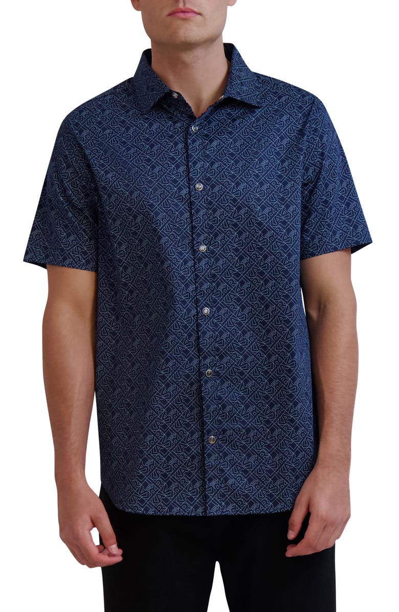KARL LAGERFELD PARIS Karl Print Short Sleeve Button-Up Shirt, Main, color, 