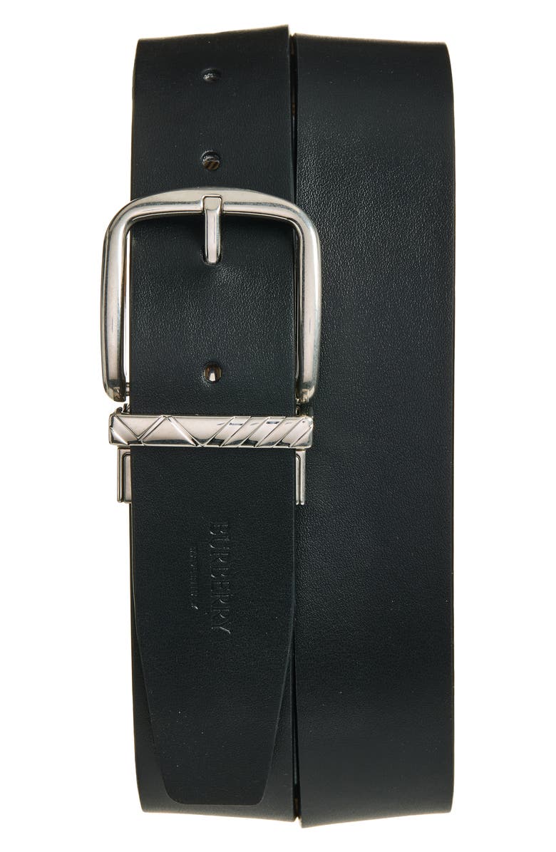 Burberry Engraved Buckle Reversible Belt, Alternate, color, Black/ Charcoal/ Silver