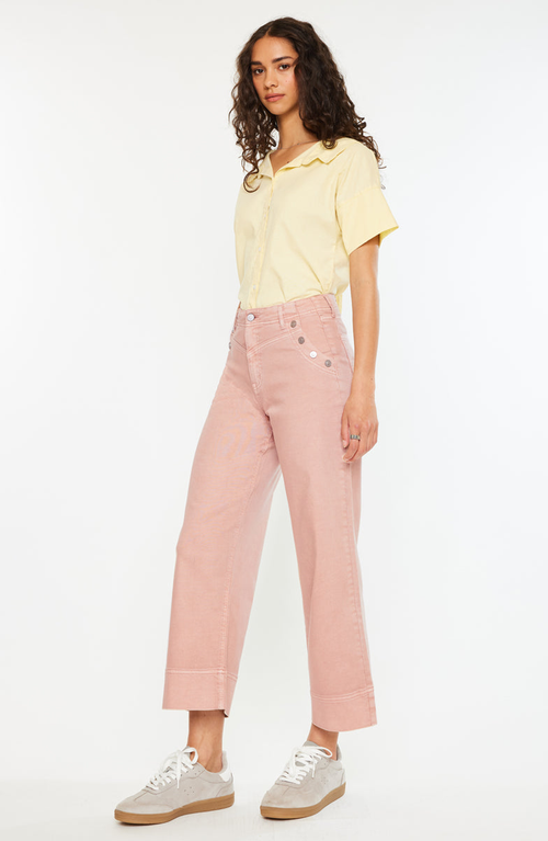 Kancan Peony High Rise Crop Wide Leg Jeans In Pink