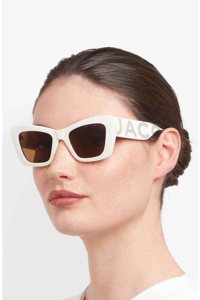 52mm Cat Eye Sunglasses, Alternate, color, IVORY/ BROWN