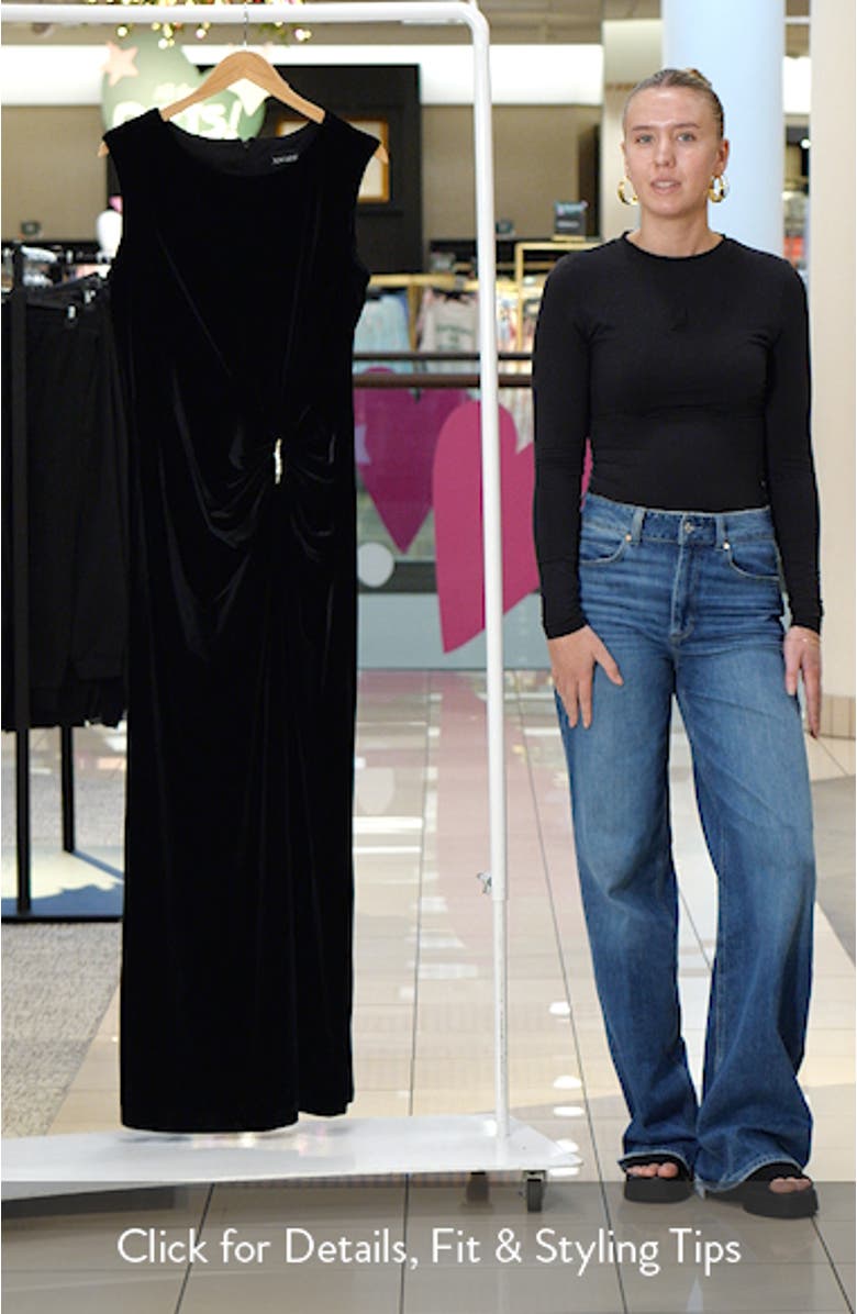 Ruched Sleeveless Stretch Velvet Gown, sales video thumbnail