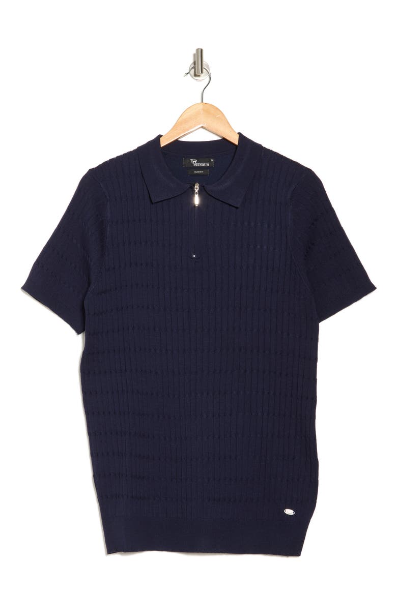 Textured Sweater Knit Zip Polo, Alternate, color, NAVY