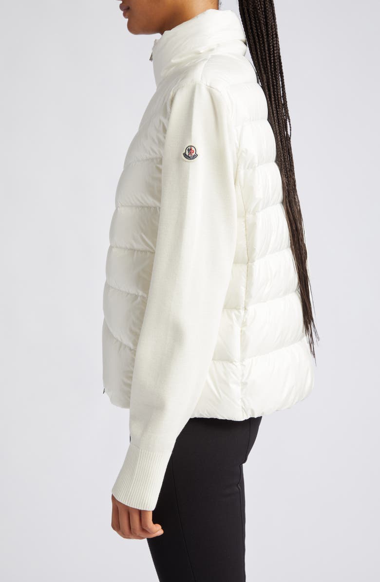 Moncler Quilted Nylon & Wool Knit Cardigan, Alternate, color, White
